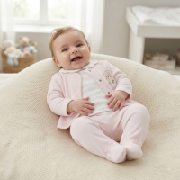 N14627: Baby Girls 3 Piece Embossed Velour Outfit (0-9 Months)
